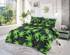 Dazzle Collection Luxurious Modern Style Cannabis Leaf Pattern Duvet Cover with Matching Pillowcase Cover Reversible Bedding Sets (Black, Double) Dazzle Collection
