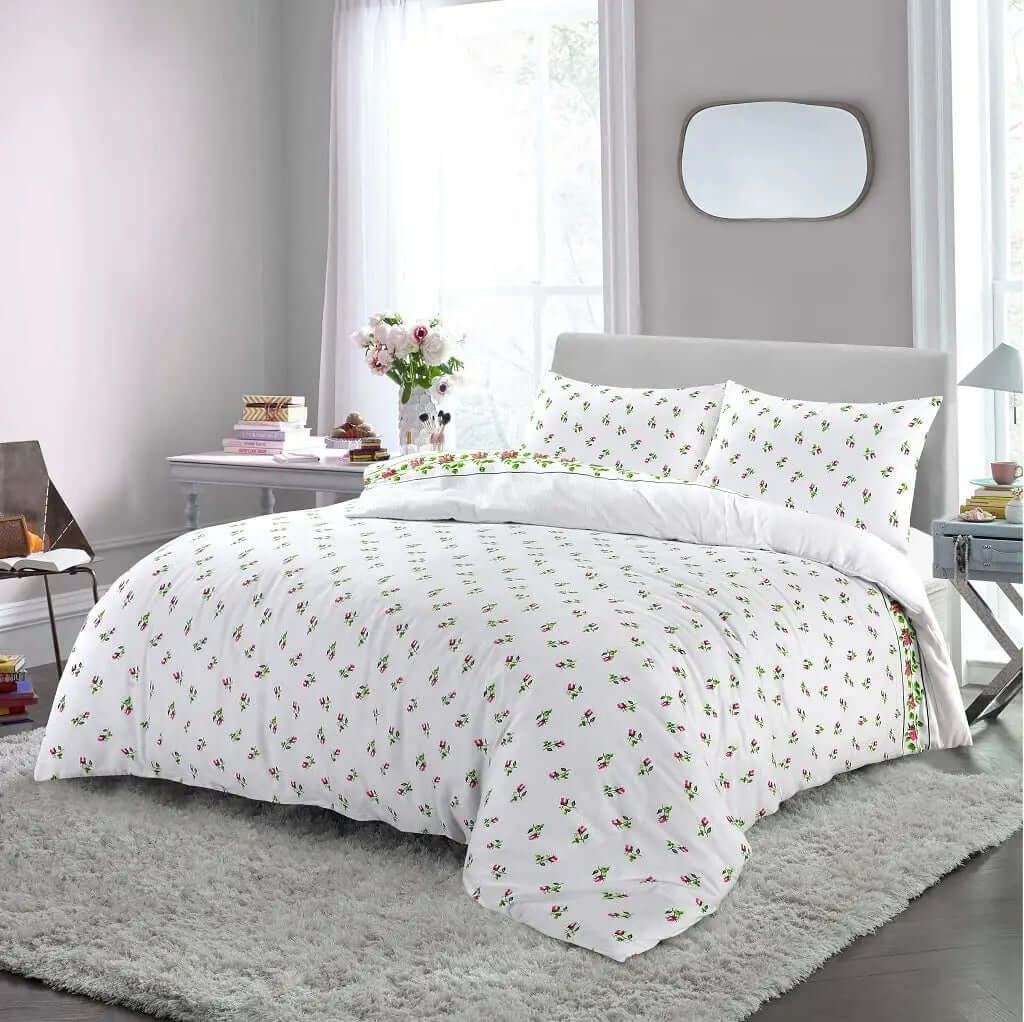 Dazzle Collection Printed Duvet Cover Rose Bud Thermal Flannelette 100% Cotton Duvet Cover with Matching Pillowcase Cover Bedding Set (Pink, Single) Dazzle Collection