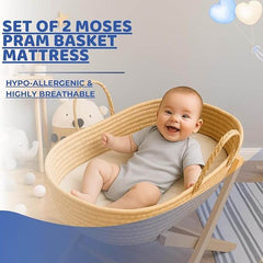 Dazzle Collection Set of 2 Moses Pram Basket Mattress Extra Think & Ultra Soft Nursery Foam Comfy, Cushy Oval Shape Moses Mattress Fir for Baby Pram Crib Bassinet Baskets Bedding