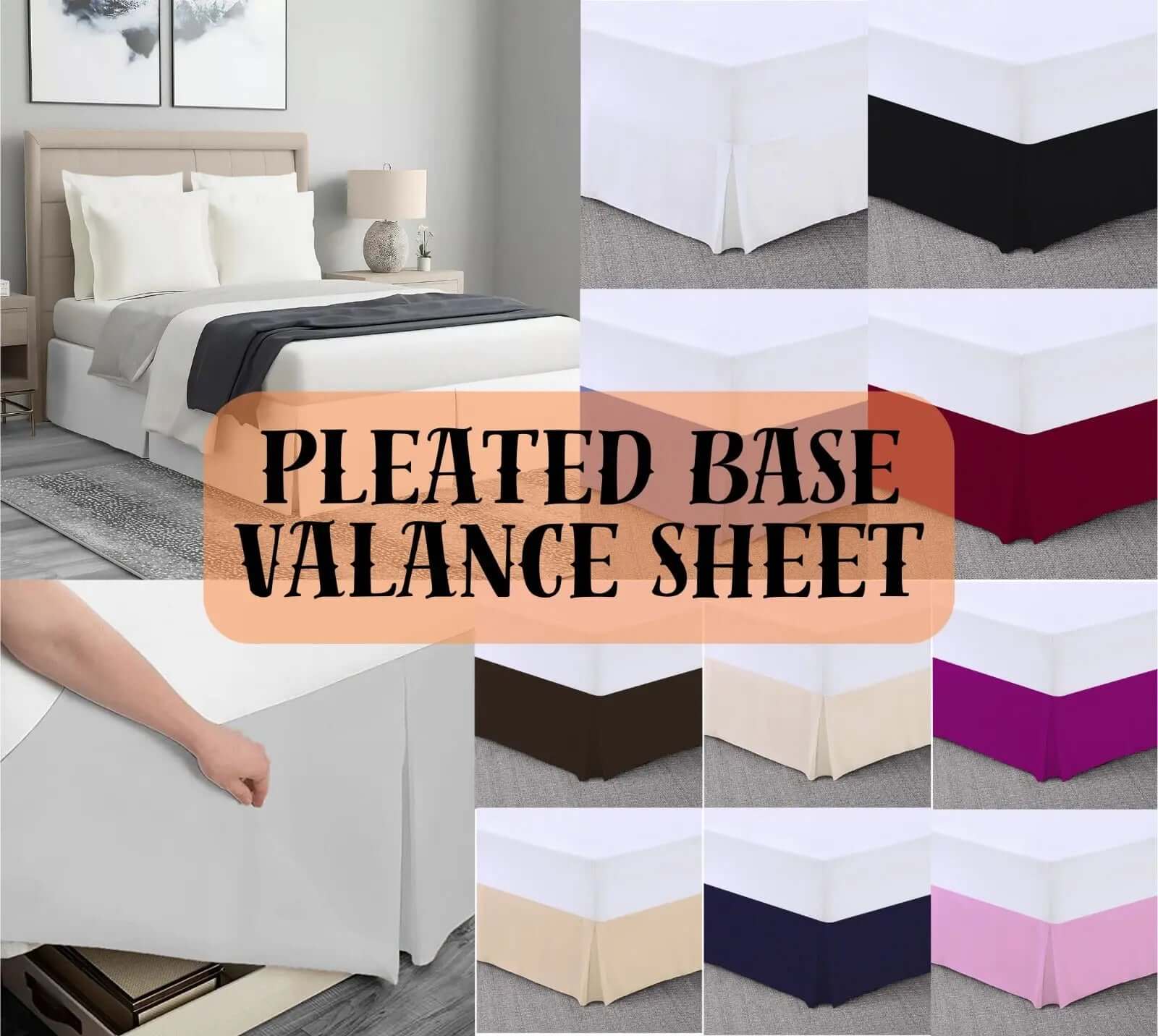 Plain Dyed Poly Cotton Pleated Platform Base Valance Sheets for Single to Super King Size Bed Base Valance Sheet Dazzle Collection uk