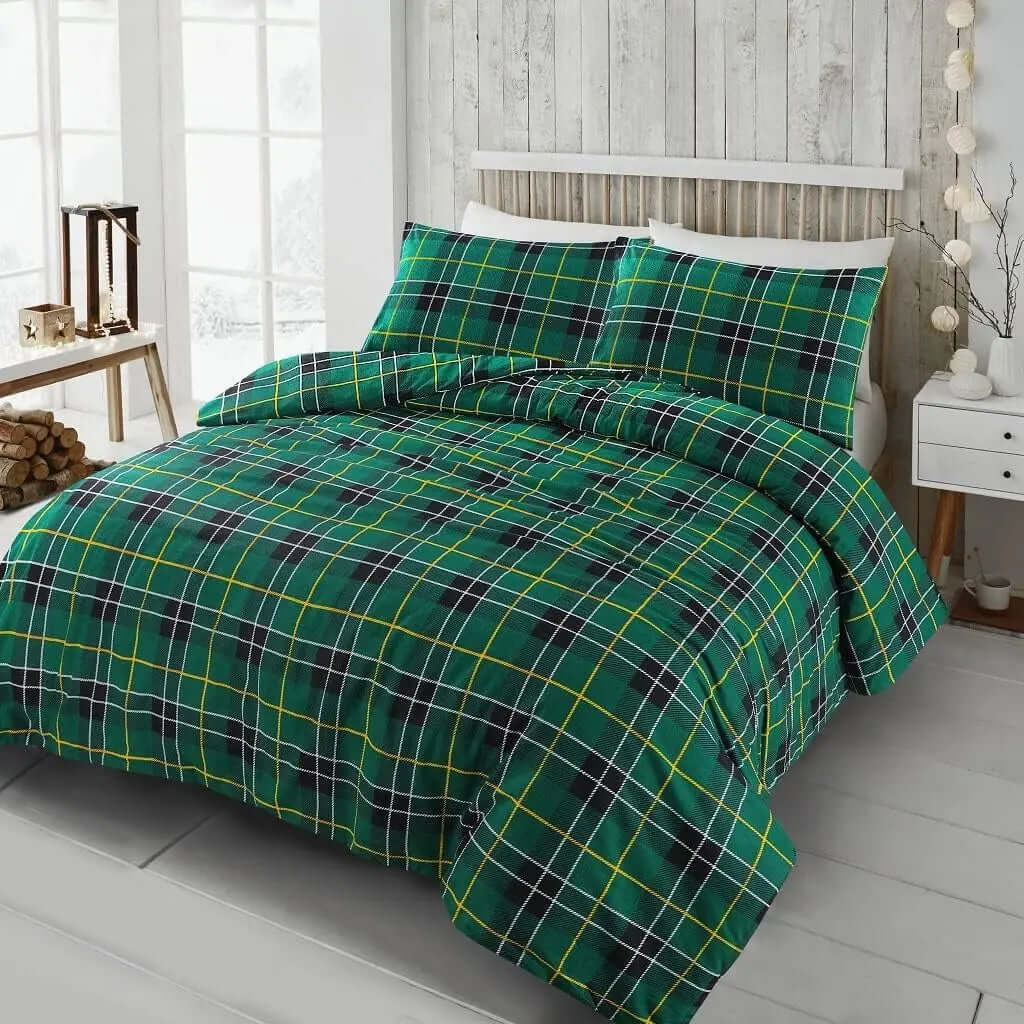 Tartan Check Flannelette Thermal Brushed Cotton Duvet Cover Set Dazzle Collection uk