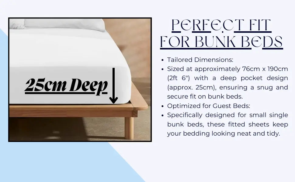 100% Polycotton Bunk Bed Fitted Sheet 2ft 6" (76cmx190cm) Percale Non Iron Easy Care Bottom Sheet RVs | Guest Beds | Caravan Campervan Dazzle Collection uk
