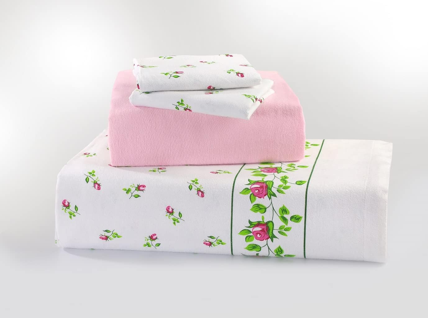 Dazzle Collection Luxury Thermal Flannelette Rose Bed Sheet Sets Include Fitted Sheet + Flat Sheet and Matching Pillowcase cover 100% Brushed Cotton Bedding Set (Pink, King) ‎Dazzle Collection