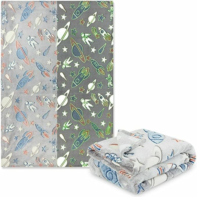 Dazzle Collection Space IconsThrow Blanket Glow in The Dark Fleece Blanket All Seasons Christmas Holiday Birthday Gifts for Teen Kids Girls Boys ‎Dazzle Collection