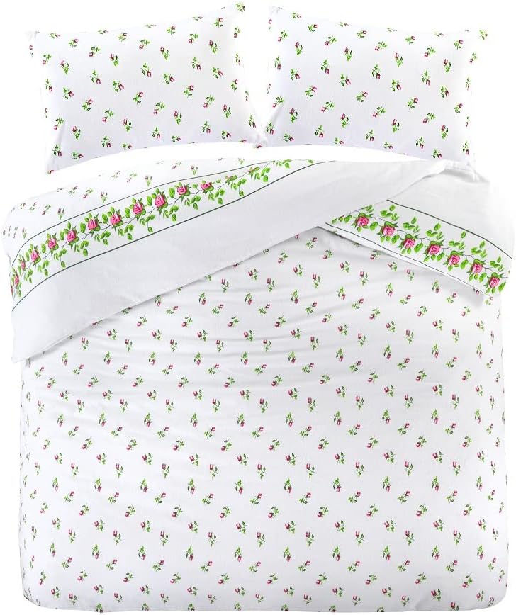 Dazzle Collection Printed Duvet Cover Rose Bud Thermal Flannelette 100% Cotton Duvet Cover with Matching Pillowcase Cover Bedding Set (Pink, Single) ‎Dazzle Collection