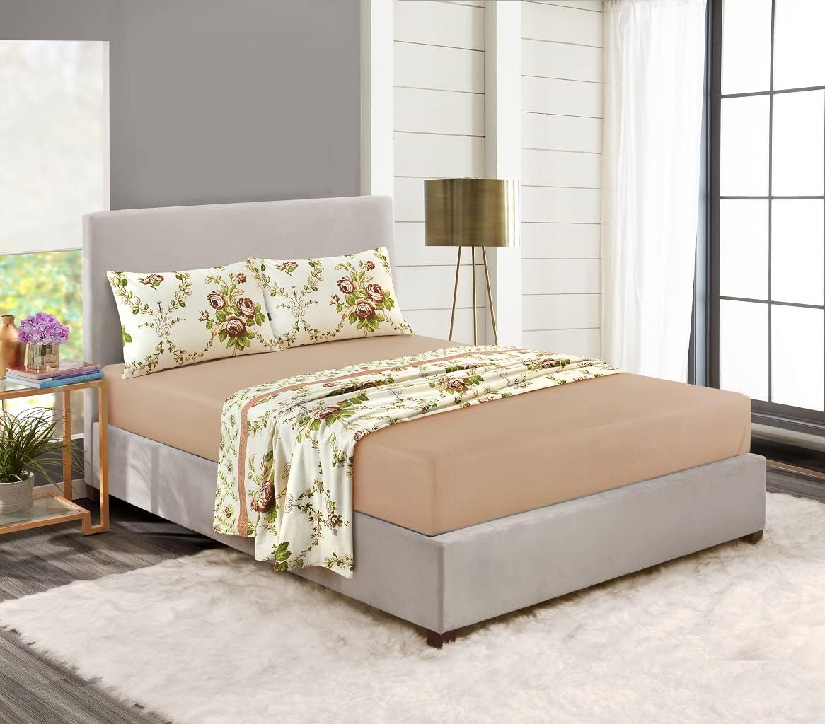 Dazzle Collection 100% Brushed Cotton Luxury Thermal Olivia Flannelette Sheet Set Include Fitted Sheet + Flat Sheet and Matching Pillowcase cover Bedding Set (Natural, Single) ‎Dazzle Collection