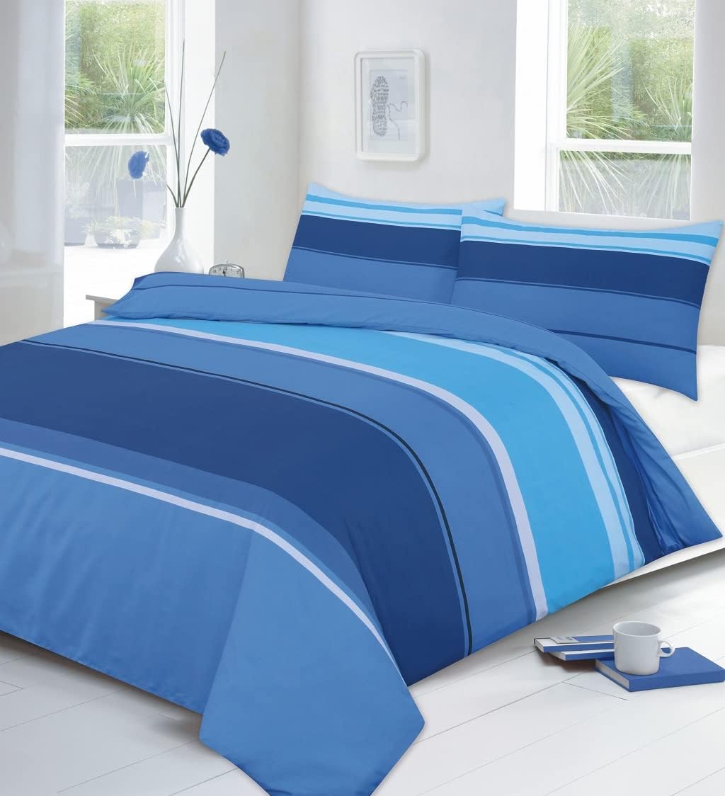 Carter Stripes Pattern Luxurious Modern Style Duvet Cover Reversible Soft, Cozy, Warm Bedding Sets (Double, Blue) ‎Dazzle Collection