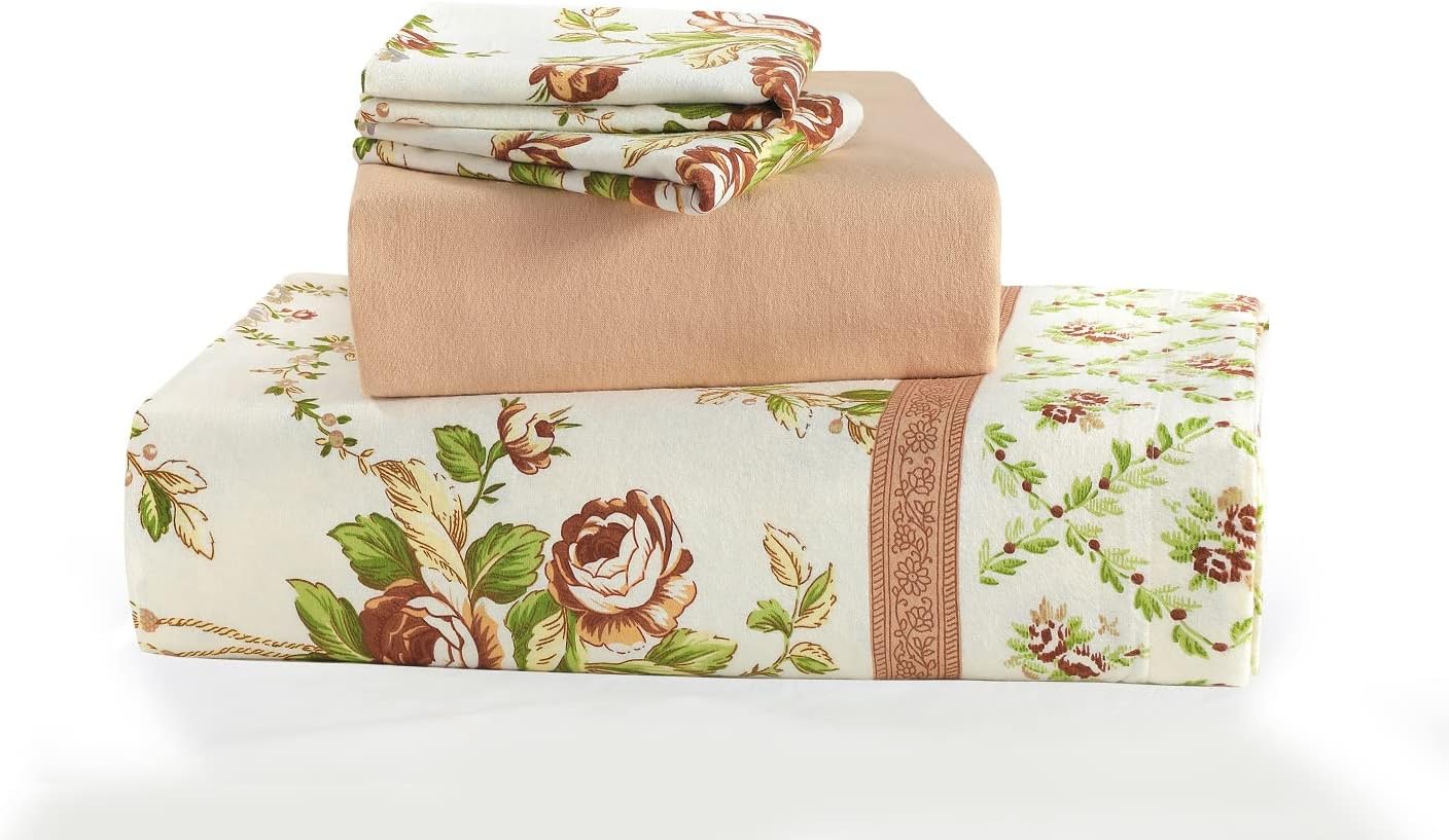 Dazzle Collection 100% Brushed Cotton Luxury Thermal Olivia Flannelette Sheet Set Include Fitted Sheet + Flat Sheet and Matching Pillowcase cover Bedding Set (Natural, Single) ‎Dazzle Collection
