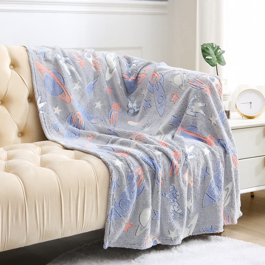 Dazzle Collection Space IconsThrow Blanket Glow in The Dark Fleece Blanket All Seasons Christmas Holiday Birthday Gifts for Teen Kids Girls Boys ‎Dazzle Collection