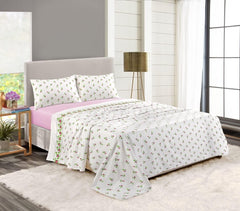 Dazzle Collection Luxury Thermal Flannelette Rose Bed Sheet Sets Include Fitted Sheet + Flat Sheet and Matching Pillowcase cover 100% Brushed Cotton Bedding Set (Pink, King) ‎Dazzle Collection