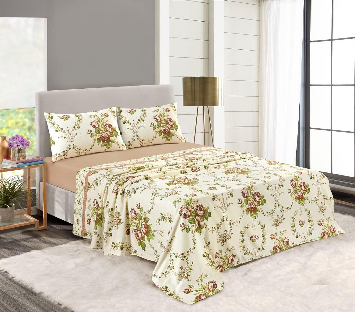 Dazzle Collection 100% Brushed Cotton Luxury Thermal Olivia Flannelette Sheet Set Include Fitted Sheet + Flat Sheet and Matching Pillowcase cover Bedding Set (Natural, Single) ‎Dazzle Collection