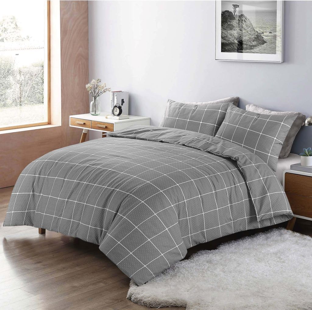 Dazzle Collection Printed Duvet Cover Sets Mateo Style with Matching Pillowcase Cover Polycotton Ultra Soft Hypoallergenic Reversible Soft Bedding Sets (Mateo Gray, Single) ‎Dazzle Collection