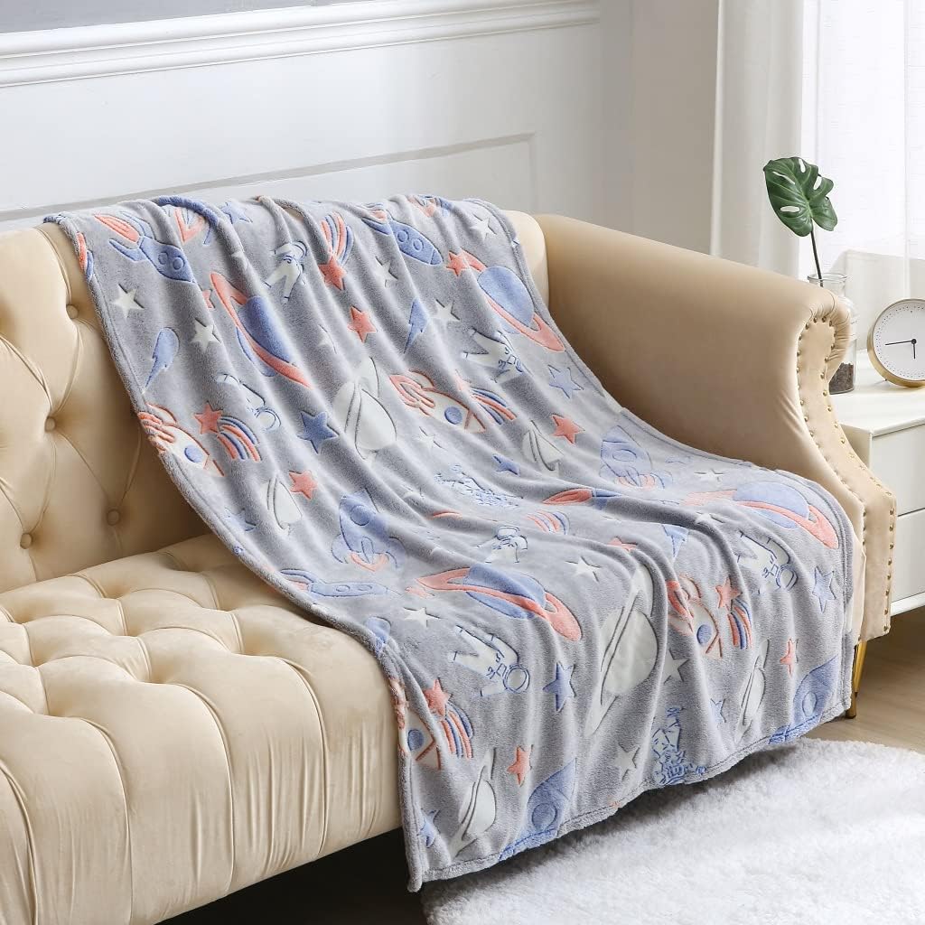 Dazzle Collection Space IconsThrow Blanket Glow in The Dark Fleece Blanket All Seasons Christmas Holiday Birthday Gifts for Teen Kids Girls Boys ‎Dazzle Collection