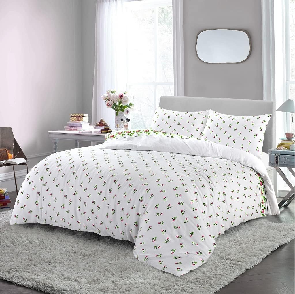 Dazzle Collection Printed Duvet Cover Rose Bud Thermal Flannelette 100% Cotton Duvet Cover with Matching Pillowcase Cover Bedding Set (Pink, Single) ‎Dazzle Collection