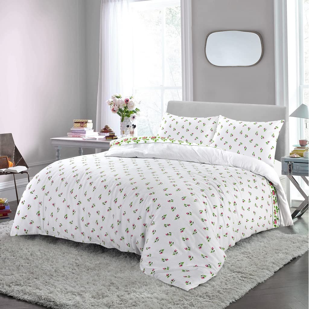 Dazzle Collection Printed Duvet Cover Rose Bud Thermal Flannelette 100% Cotton Duvet Cover with Matching Pillowcase Cover Bedding Set (Pink, Single) ‎Dazzle Collection