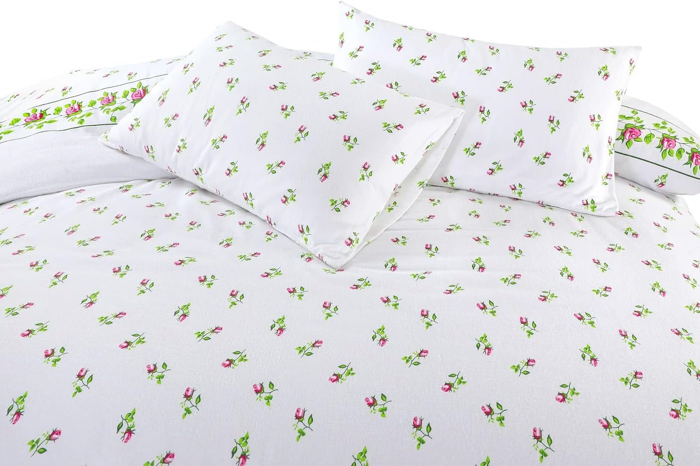 Dazzle Collection Printed Duvet Cover Rose Bud Thermal Flannelette 100% Cotton Duvet Cover with Matching Pillowcase Cover Bedding Set (Pink, Single) ‎Dazzle Collection