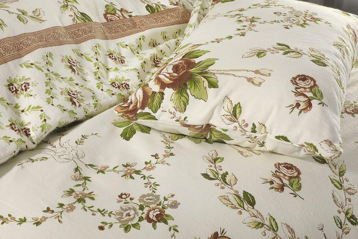 Dazzle Collection 100% Brushed Cotton Luxury Thermal Olivia Flannelette Sheet Set Include Fitted Sheet + Flat Sheet and Matching Pillowcase cover Bedding Set (Natural, Single) ‎Dazzle Collection