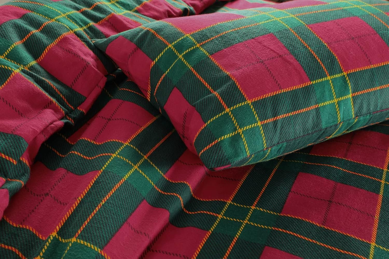 Dazzle Collection Tartan Check Flannelette Thermal 100% Brushed Cotton Sheets Sets (Flat Sheet, Fitted Sheet & Pillowcase Cover) Warm Cozy Bedding Set (Red, Single Sheets Set) ‎Dazzle Collection