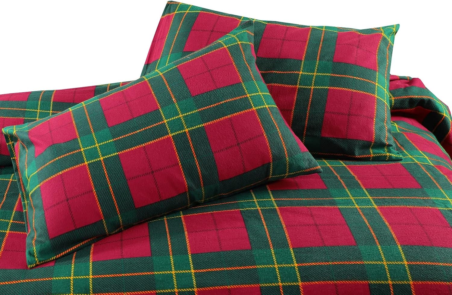 Dazzle Collection Tartan Check Flannelette Thermal 100% Brushed Cotton Sheets Sets (Flat Sheet, Fitted Sheet & Pillowcase Cover) Warm Cozy Bedding Set (Red, Single Sheets Set) ‎Dazzle Collection