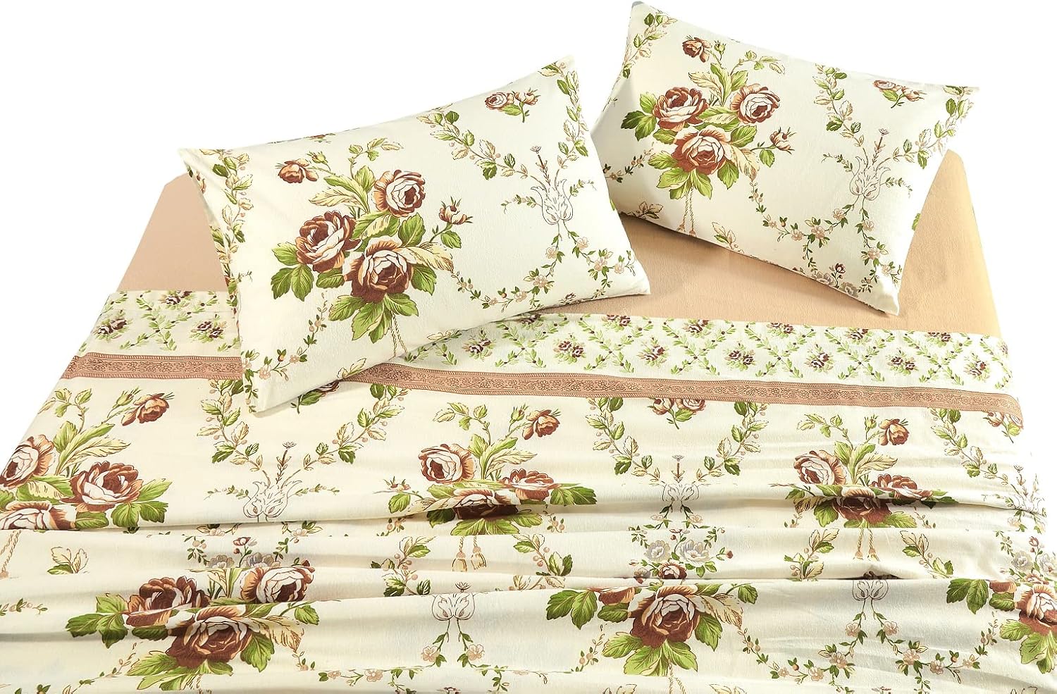 Dazzle Collection 100% Brushed Cotton Luxury Thermal Olivia Flannelette Sheet Set Include Fitted Sheet + Flat Sheet and Matching Pillowcase cover Bedding Set (Natural, Single) ‎Dazzle Collection