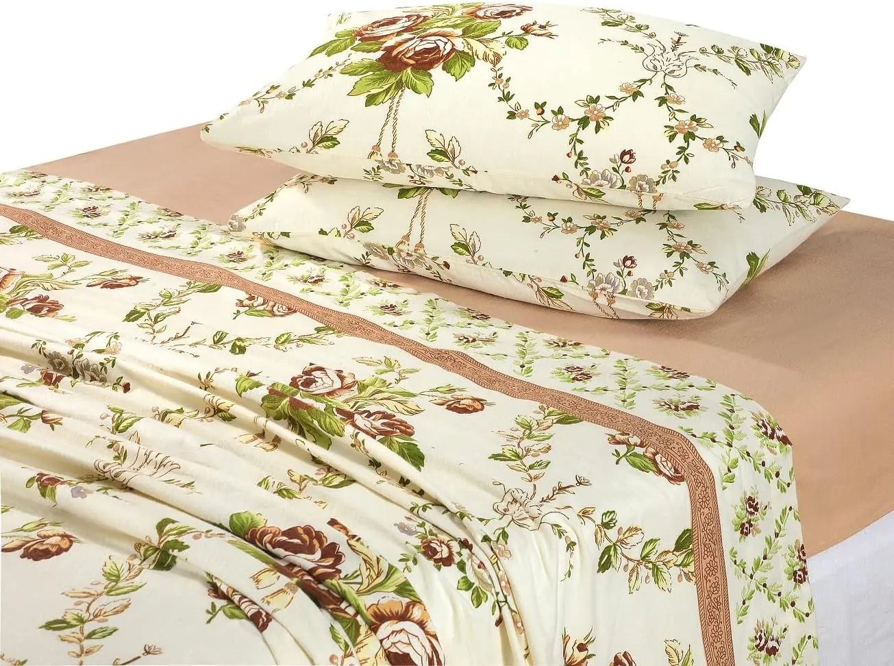 Dazzle Collection 100% Brushed Cotton Luxury Thermal Olivia Flannelette Sheet Set Include Fitted Sheet + Flat Sheet and Matching Pillowcase cover Bedding Set ‎Dazzle Collection