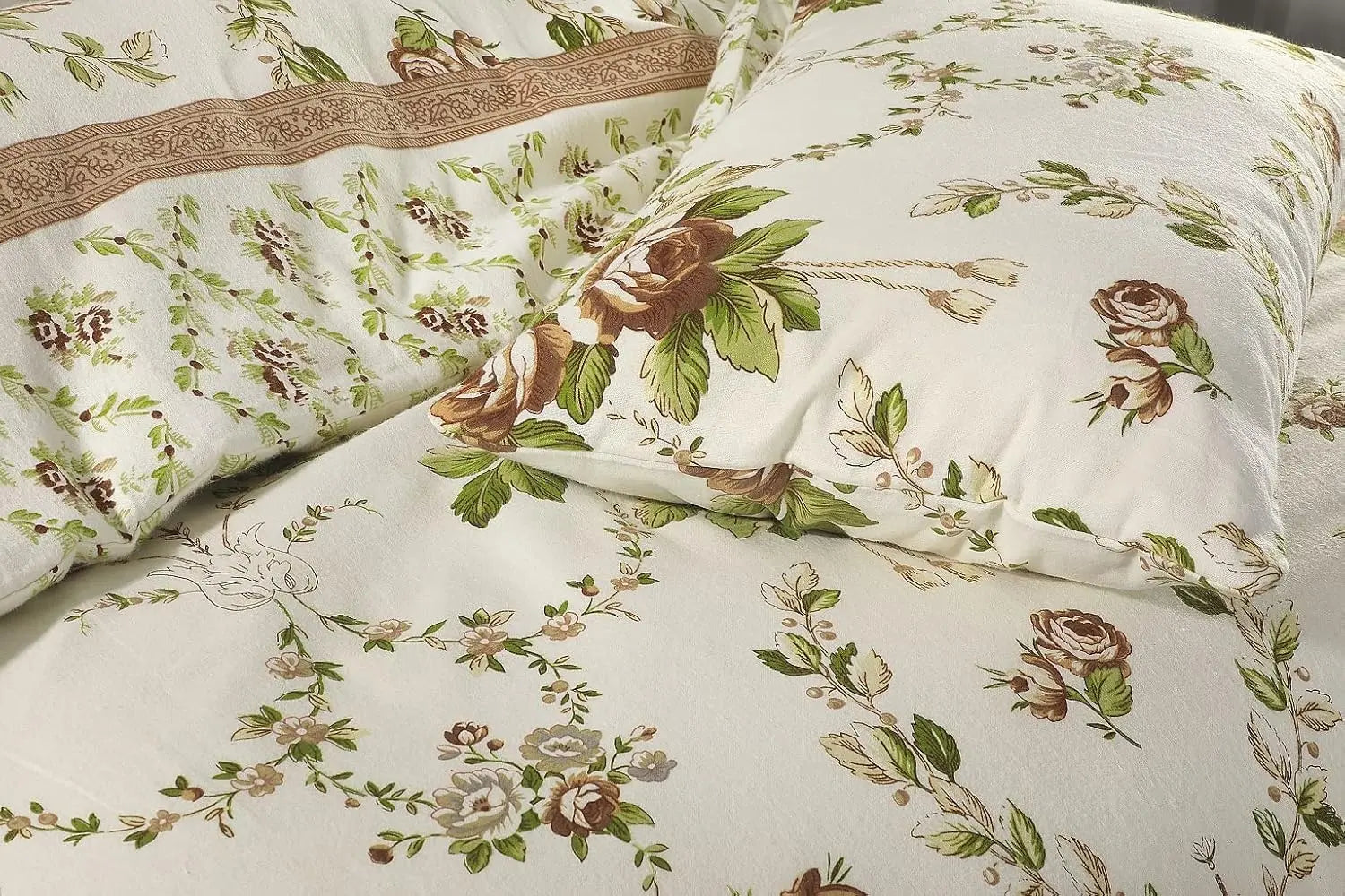 Dazzle Collection 100% Brushed Cotton Luxury Thermal Olivia Flannelette Sheet Set Include Fitted Sheet + Flat Sheet and Matching Pillowcase cover Bedding Set ‎Dazzle Collection
