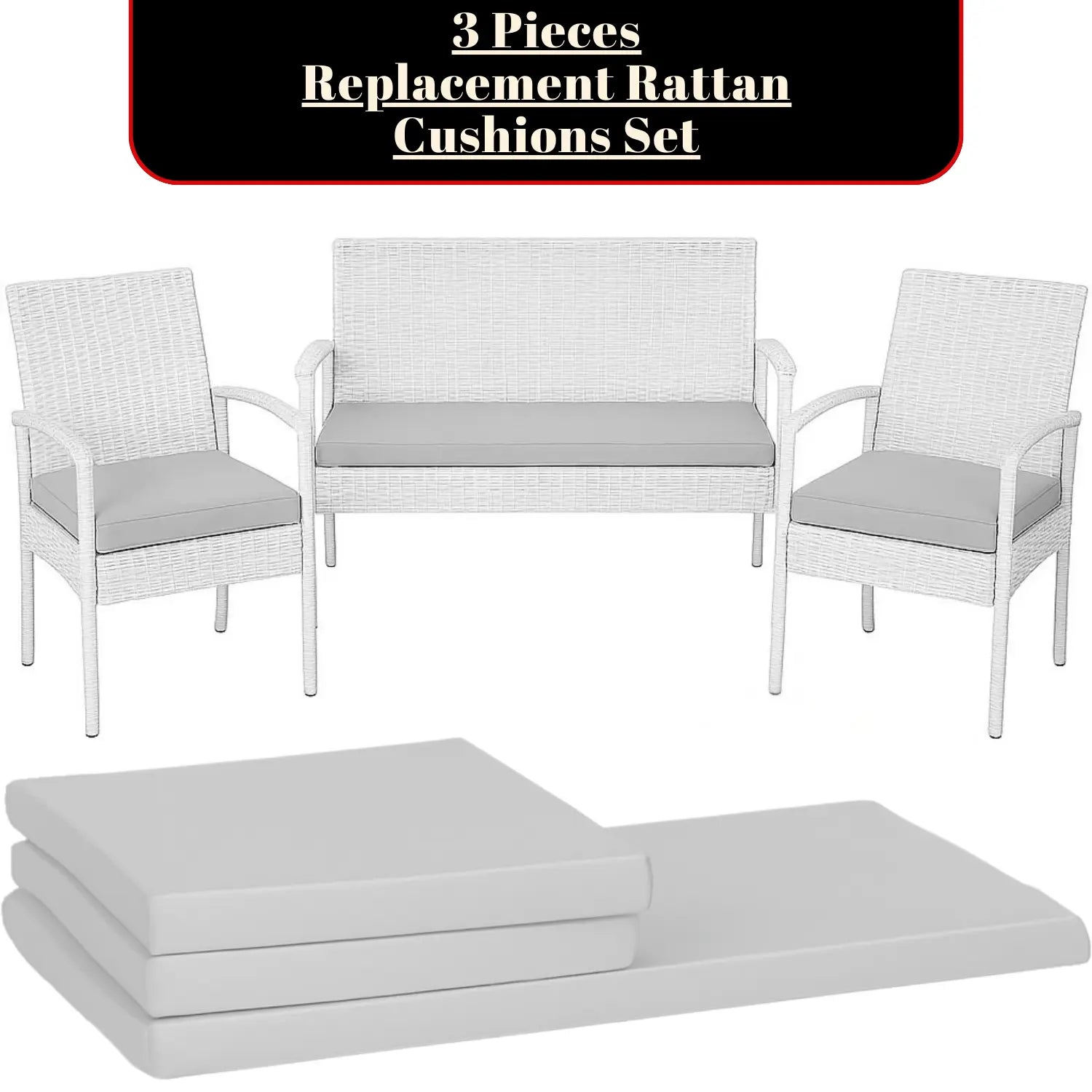 Dazzle Collection 3 Pieces Replacement Cushions Set For Rattan Chairs Sofa Patio Seat Pads Waterproof Outdoor Garden Furniture Comfy Cushions Lightweight and Durable Dazzle Collection