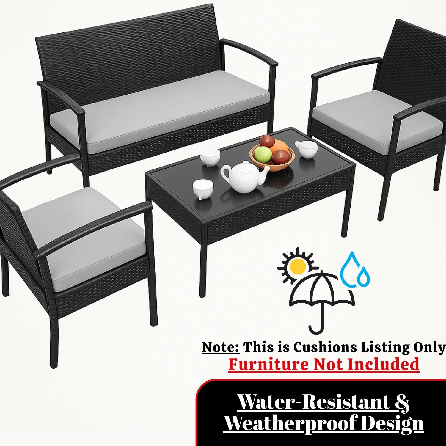 Dazzle Collection 3 Pieces Replacement Cushions Set For Rattan Chairs Sofa Patio Seat Pads Waterproof Outdoor Garden Furniture Comfy Cushions Lightweight and Durable Dazzle Collection