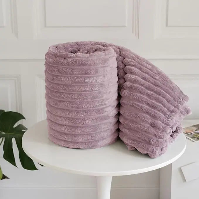 Dazzle Collection Faux Fur Fleece Blanket Throw Chunky Ribbed Cord Soft & Warm Striped Throw Blankets For Sofas Beds Couch Floor Camping Dazzle Collection uk