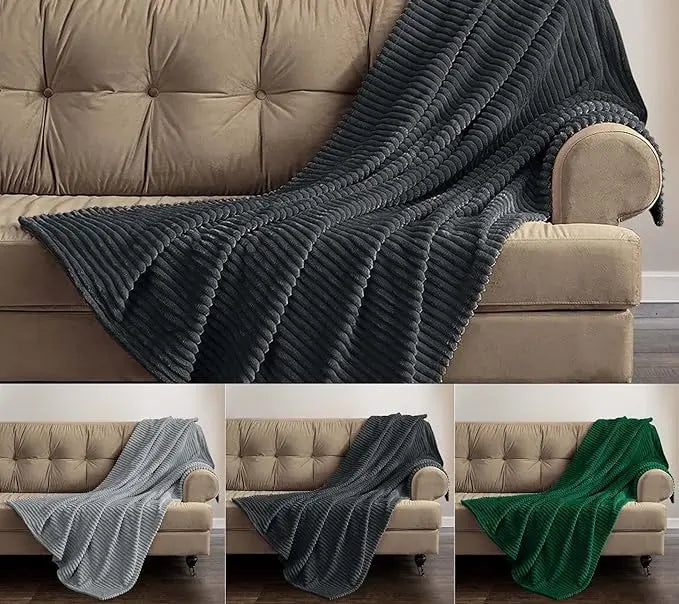 Dazzle Collection Faux Fur Fleece Blanket Throw Chunky Ribbed Cord Soft & Warm Striped Throw Blankets For Sofas Beds Couch Floor Camping Dazzle Collection uk