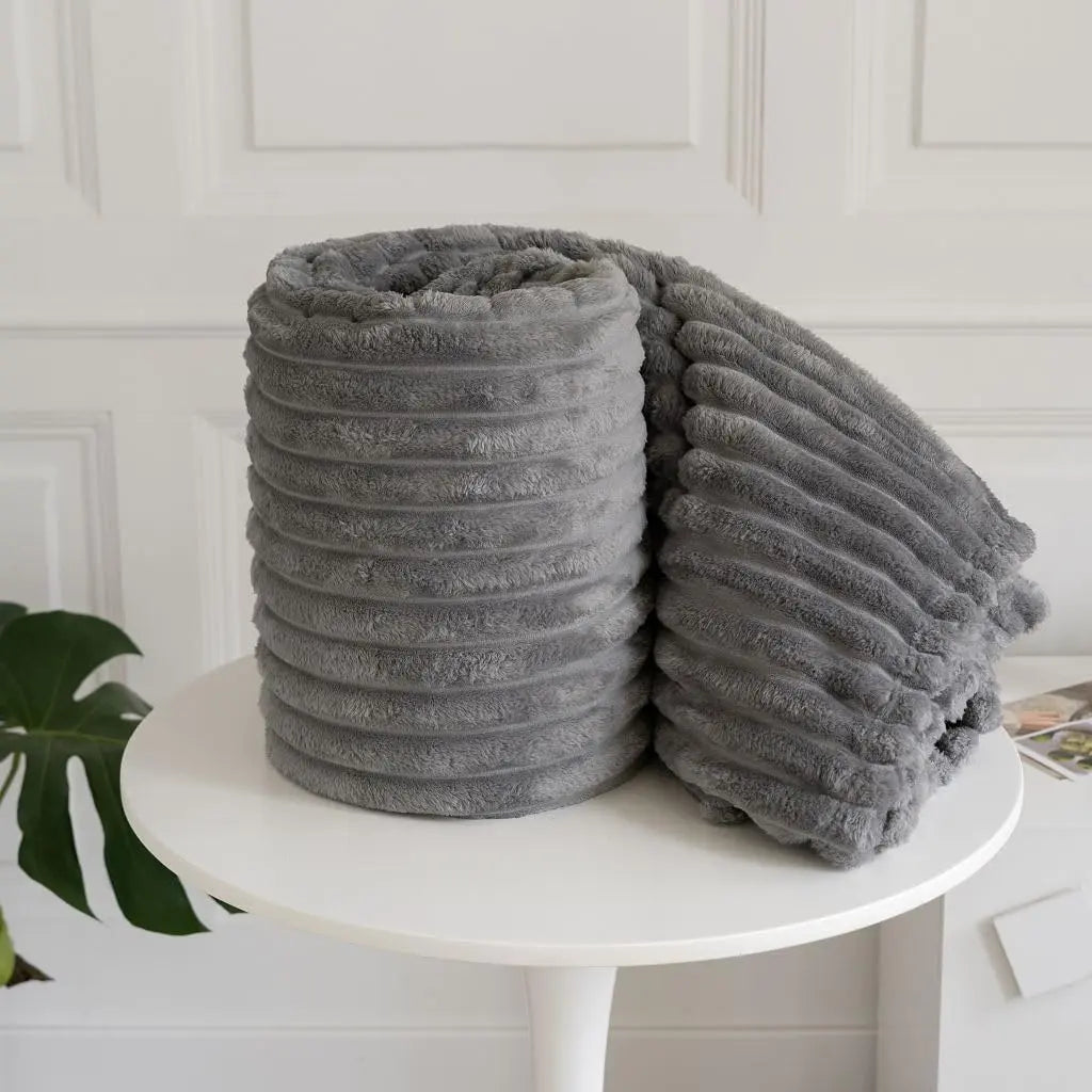 Dazzle Collection Faux Fur Fleece Blanket Throw Chunky Ribbed Cord Soft & Warm Striped Throw Blankets For Sofas Beds Couch Floor Camping Dazzle Collection uk