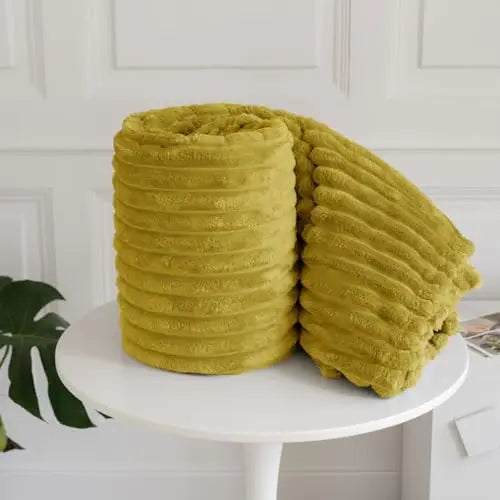 Dazzle Collection Faux Fur Fleece Blanket Throw Chunky Ribbed Cord Soft & Warm Striped Throw Blankets For Sofas Beds Couch Floor Camping Dazzle Collection uk