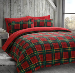 Dazzle Collection Luxury Teddy Fleece Tartan Check Duvet Cover with Matching Pillowcase cover Set Soft | Cozy | Warm Checked Teddy Bear Bedding Set (Red, Single) ‎Dazzle Collection