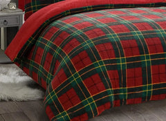 Dazzle Collection Luxury Teddy Fleece Tartan Check Duvet Cover with Matching Pillowcase cover Set Soft | Cozy | Warm Checked Teddy Bear Bedding Set (Red, Single) ‎Dazzle Collection