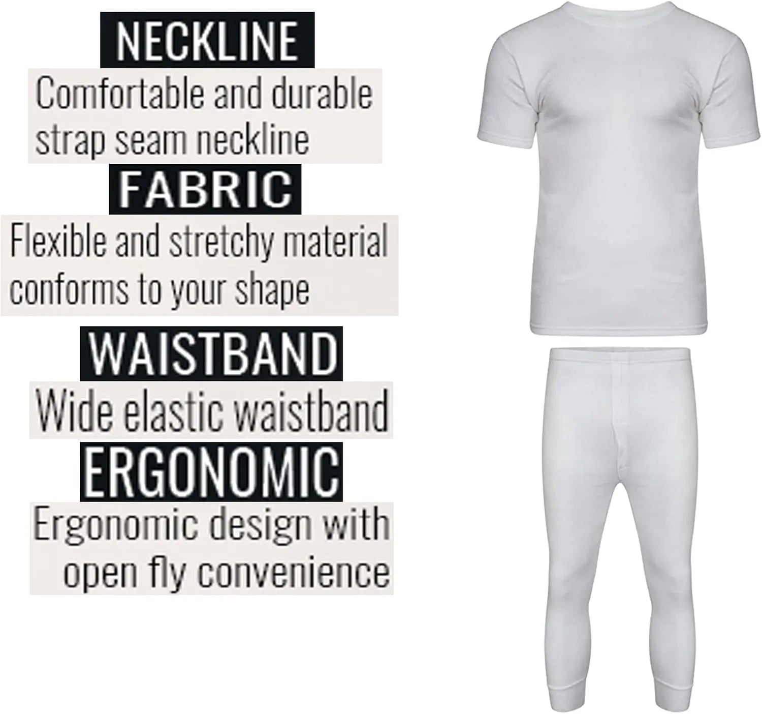 Dazzle Collection Men's Long John Lightweight Thermal Underwear Set Short Sleeve Top and Trousers Warm Bottom Heat Suit for Winters Dazzle Collection