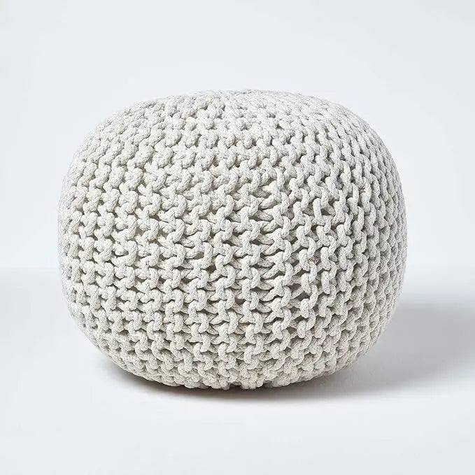 Dazzle Collection Natural Knitted Pouffe Footstool Bean Large 100% Cotton Filling Handmade & Hand Stitched for Living Room Children or the Elderly Dazzle Collection uk