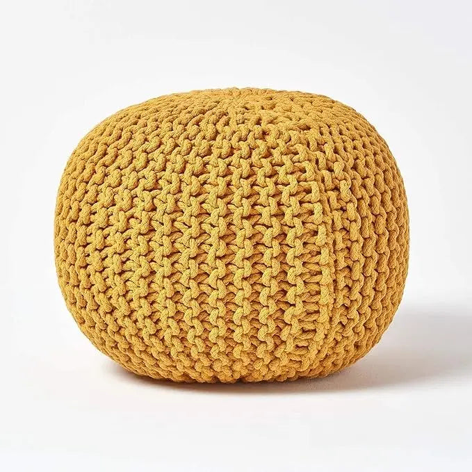 Dazzle Collection Natural Knitted Pouffe Footstool Bean Large 100% Cotton Filling Handmade & Hand Stitched for Living Room Children or the Elderly Dazzle Collection uk