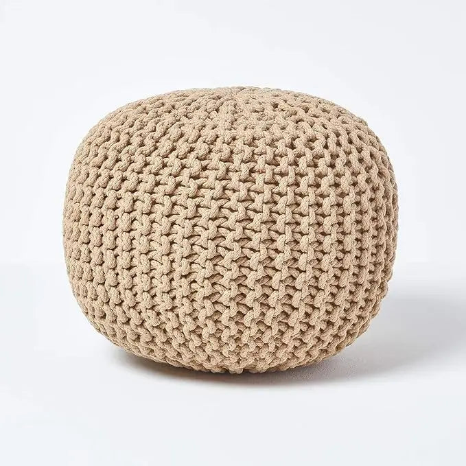 Dazzle Collection Natural Knitted Pouffe Footstool Bean Large 100% Cotton Filling Handmade & Hand Stitched for Living Room Children or the Elderly Dazzle Collection uk