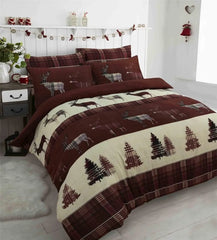 Dazzle Collection Stag Flannelette Duvet Cover 100% Natural Brushed Cotton Thermal Xmas Duvet Cover with Matching Pillowcase Cover Reversible Bedding Sets ‎Dazzle Collection