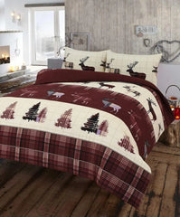 Dazzle Collection Stag Flannelette Duvet Cover 100% Natural Brushed Cotton Thermal Xmas Duvet Cover with Matching Pillowcase Cover Reversible Bedding Sets ‎Dazzle Collection