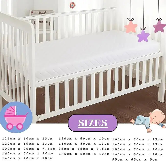 Cot Bed Mattress New Baby Travel Cot Mattress poly cotton Quilted cover Breathable - For Graco Redkite and Mamas & Papas Cot Zipped Cover Dazzle Collection uk
