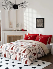 Dazzle Collection Teddy Fleece Duvet Cover with Pillow Cases Set Christmas Stag Quilt Cover Warm Cozy Extra Soft Thermal Teddy Bear Duvet Cover Set (Stag Red, Single) ‎Dazzle Collection