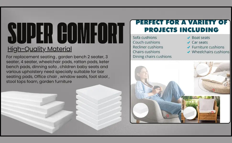 Dazzle Collection® Upholstery foam High Density White Medium Firm Foam Cut To Any Size for Cushions Seat Pad Seating Dining Seat Stool Chair DIY Art and Craft and Other Upholstery Use ‎Dazzle Collection