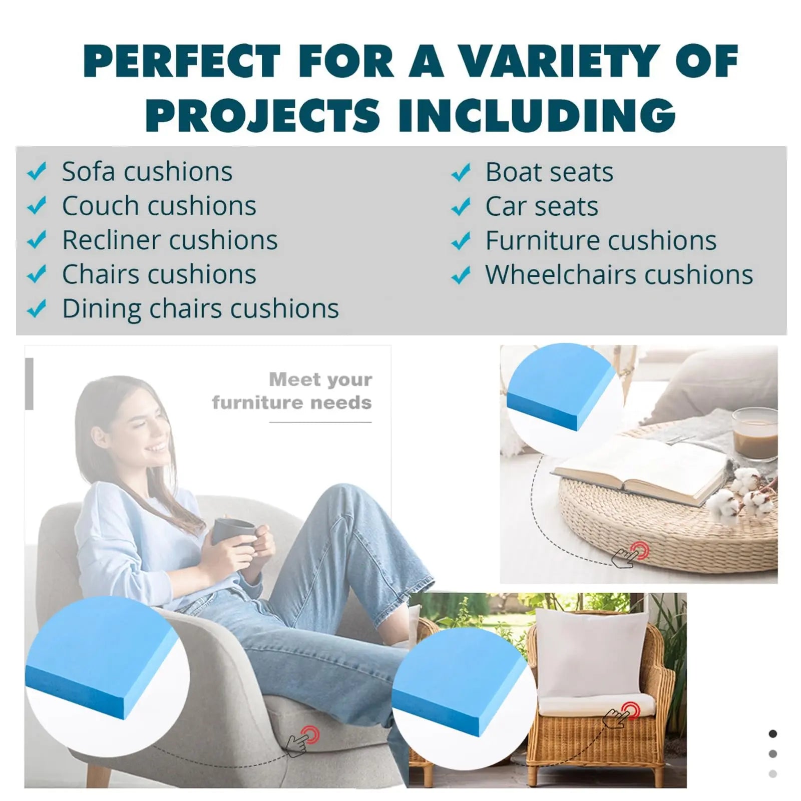 High Density Upholstery Blue Foam Sheet Premium Quality Cut to Any Size for Foam Cushioning Bench, Stool, Window Seat Pads, Sofa, Dinning Chair Pads Replacement Pet Bed Dazzle Collection uk