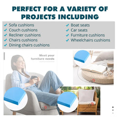 High Density Upholstery Blue Foam Sheet Premium Quality Cut to Any Size for Foam Cushioning Bench, Stool, Window Seat Pads, Sofa, Dinning Chair Pads Replacement Pet Bed Dazzle Collection uk
