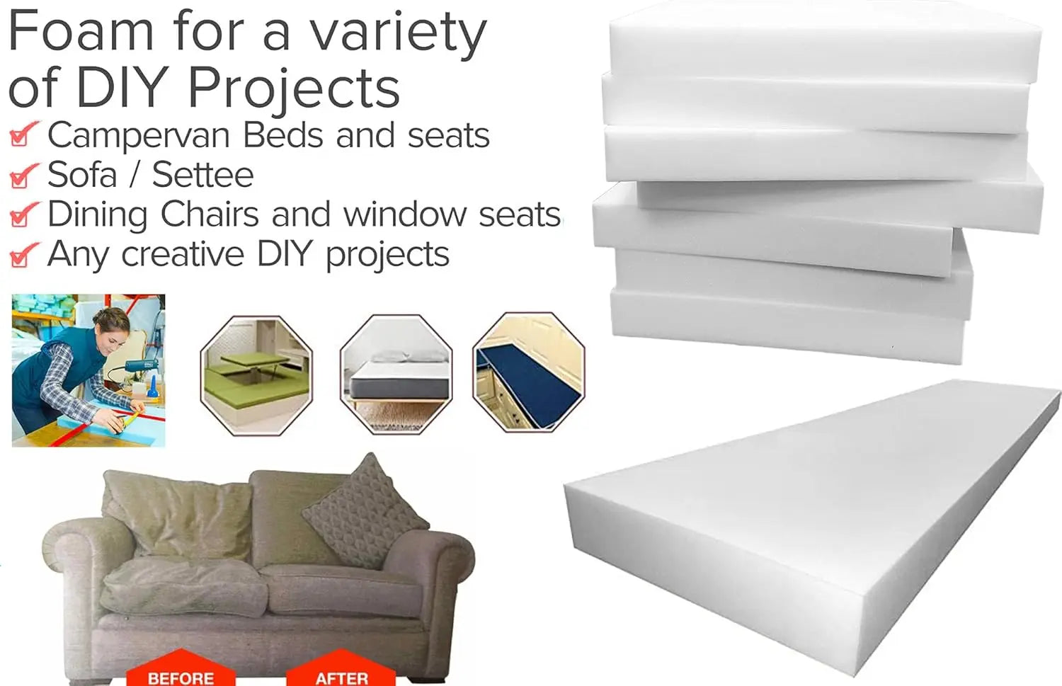 High Density Upholstery Firm Foam Sheet Cut to Any Size Dazzle Collection uk