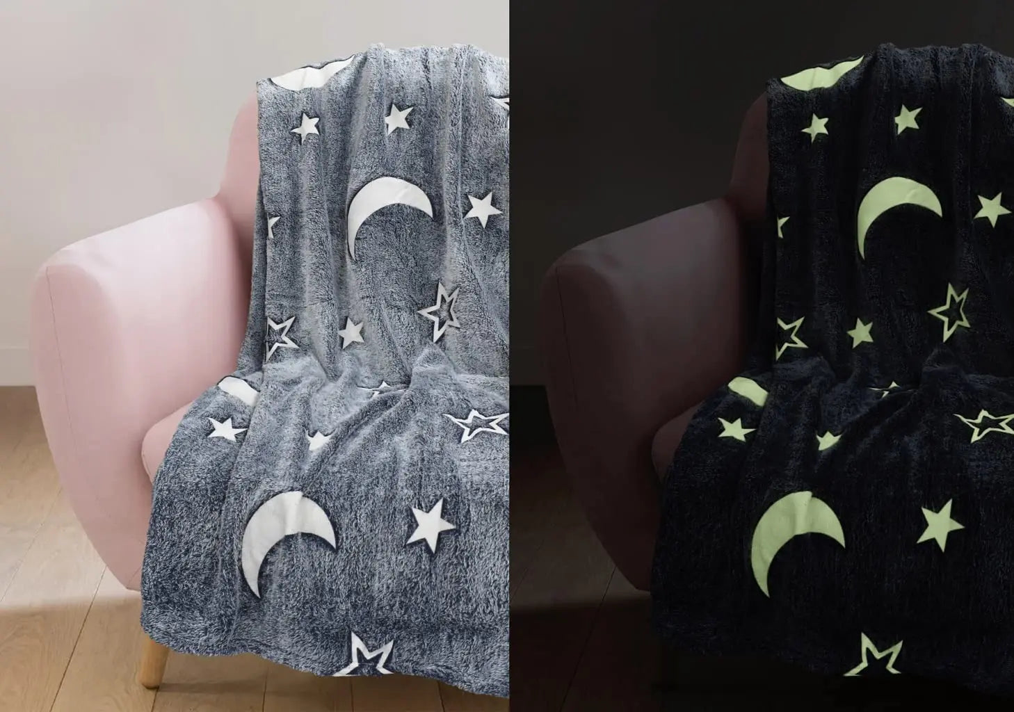 Moons and Stars Glow in the Dark Blanket All Seasons Christmas Holiday Birthday Gifts for Teen Kids Girls Boys ‎Dazzle Collection