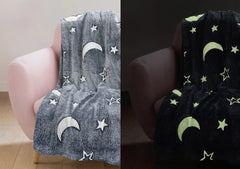 Moons and Stars Glow in the Dark Blanket All Seasons Christmas Holiday Birthday Gifts for Teen Kids Girls Boys ‎Dazzle Collection