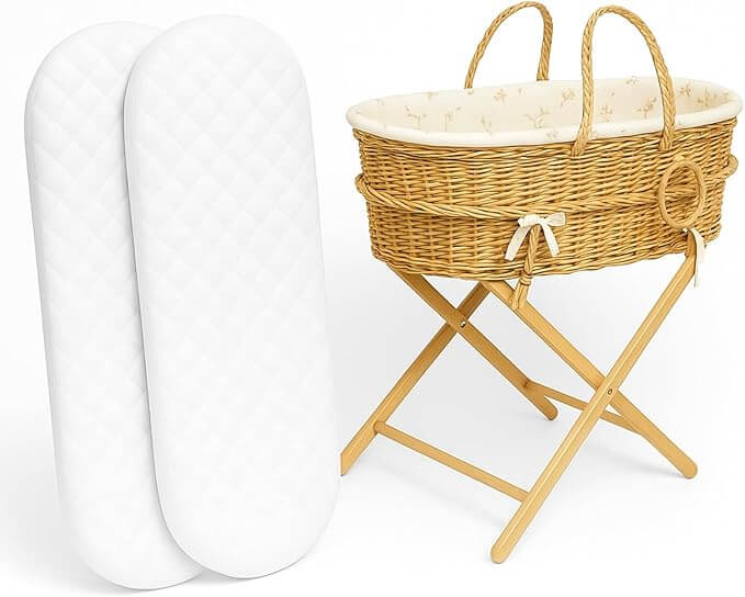 Dazzle Collection Set of 2 Moses Pram Basket Mattress Extra Think & Ultra Soft Nursery Foam Comfy, Cushy Oval Shape Moses Mattress Fir for Baby Pram Crib Bassinet Baskets Bedding